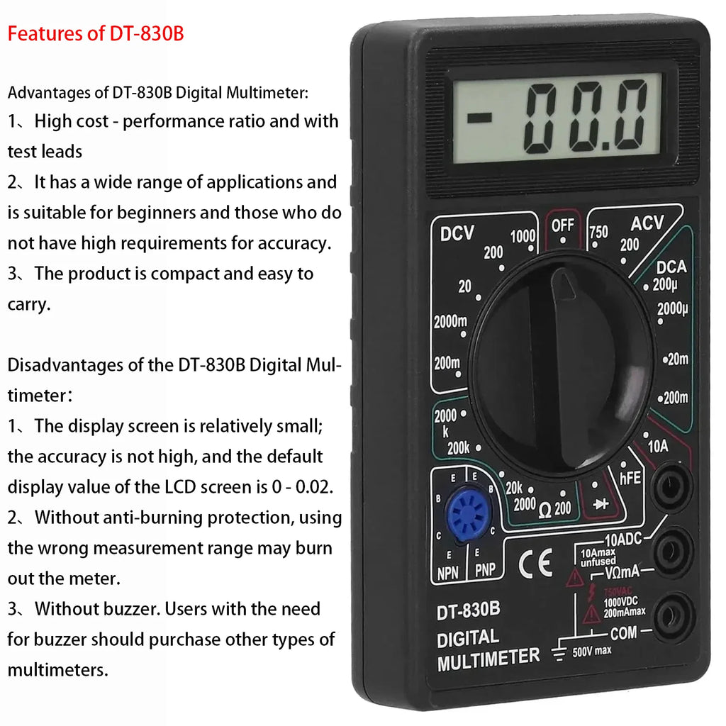 Digital Multimeter DT830B — Handheld Voltmeter, Ammeter & Continuity Tester