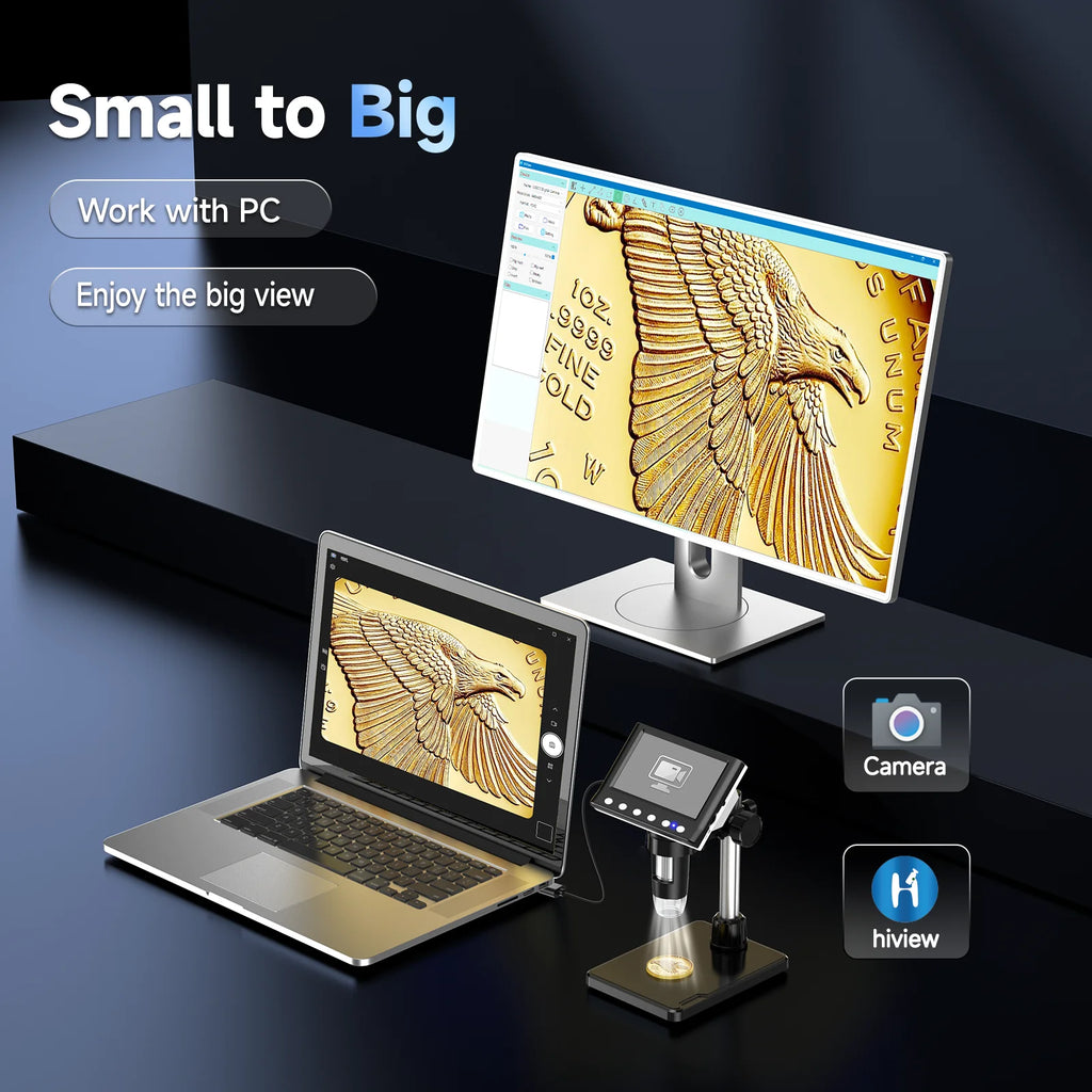 Hayve 4.3'' Digital Microscope 1600X USB Microscope 1080p Soldering Microscope with 8 LEDs Compatible with Windows/Mac OS (DM7)