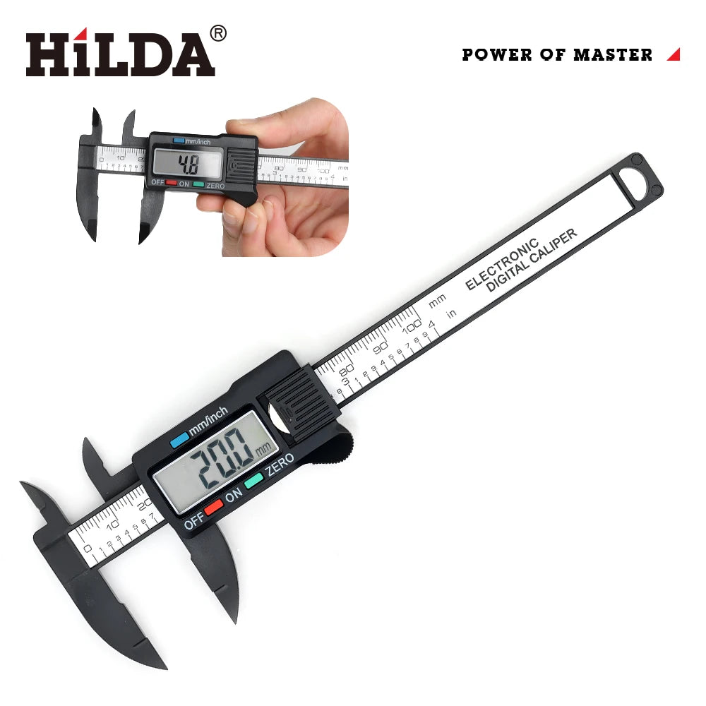 HILDA Electronic Digital Caliper Carbon Fibre Plastic Vernier Caliper Micrometer Ruler High Precision Measuring Gauge Tool