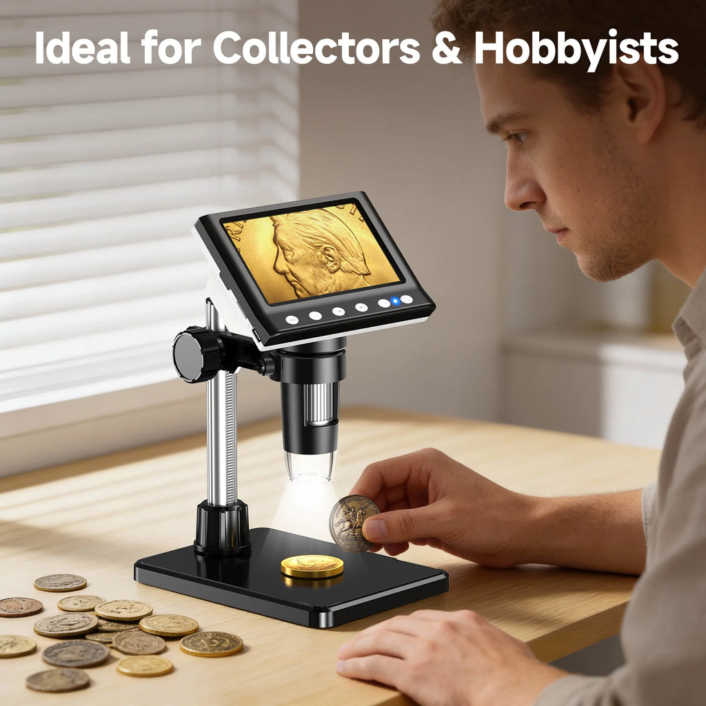 Hayve 4.3'' Digital Microscope 1600X USB Microscope 1080p Soldering Microscope with 8 LEDs Compatible with Windows/Mac OS (DM7)