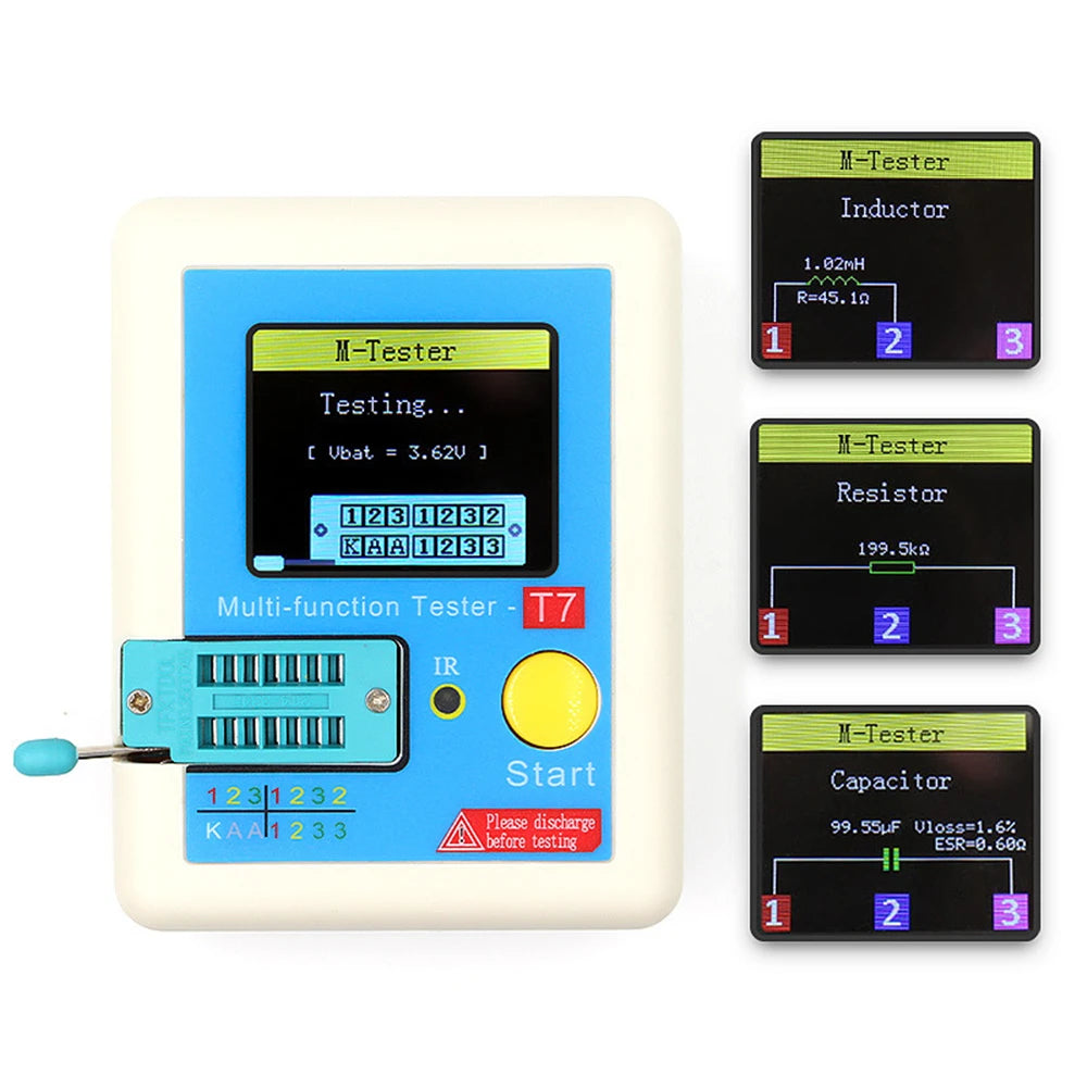 LCR-T7 Multifunction Component Tester — TFT Transistor, Diode, Capacitor, Resistor & ESR Meter, Rechargeable