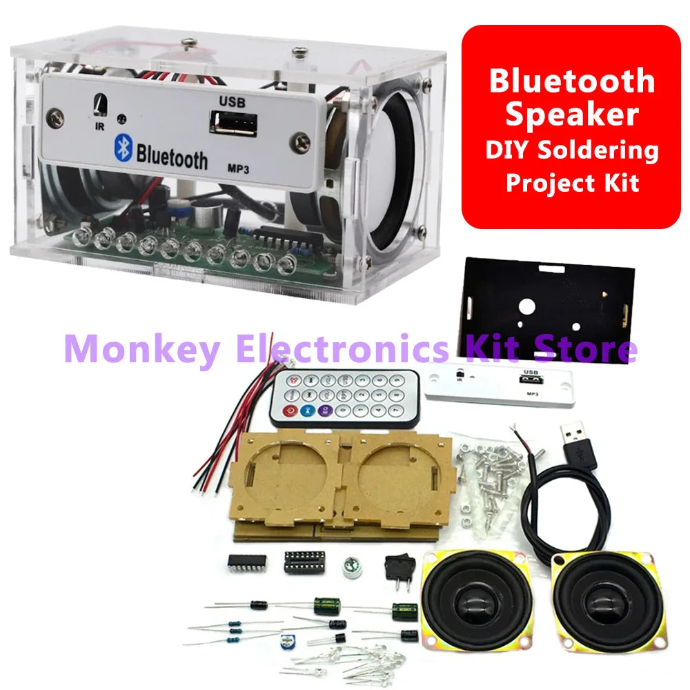 DIY Bluetooth Speaker Kit — Solder-It-Yourself Stereo Amplifier with Acrylic Case & Remote