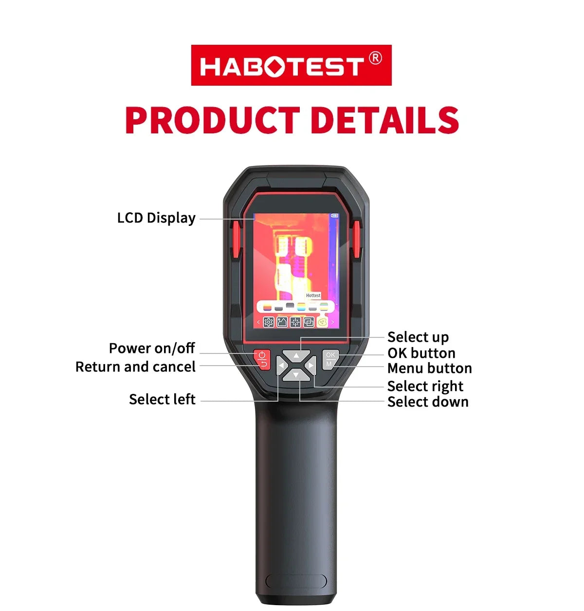 HABOTEST HT821A Handheld Thermal Imaging Camera — 240x240 IR Imager, -20~550°C, 25Hz Rechargeable
