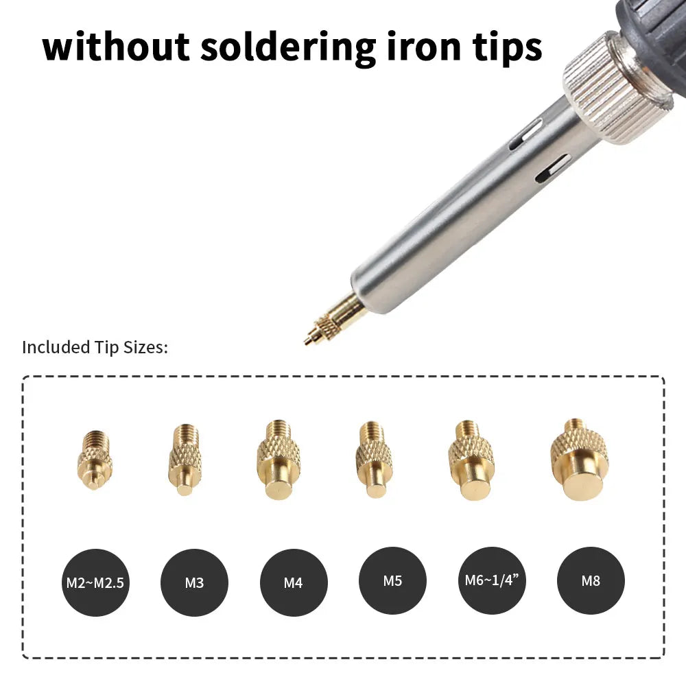 Heat Set Insert Soldering Iron Tip Head M2 M3 M4 M5 M6 M8 Hot Melt Insets Nut Brass Embedded Thread Insertion Kit For Plastic