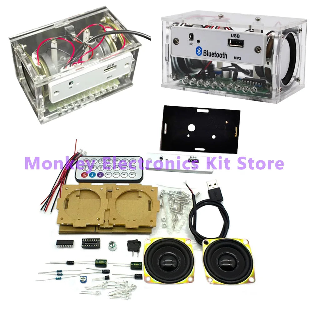 DIY Bluetooth Speaker Kit — Solder-It-Yourself Stereo Amplifier with Acrylic Case & Remote