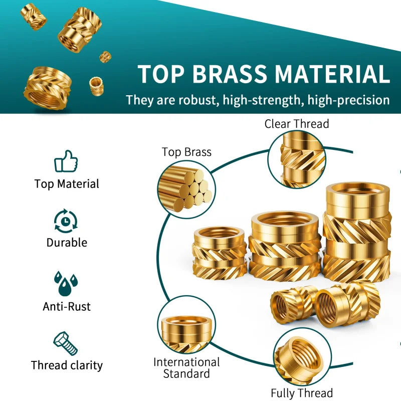 300PCS M2 M2.5 M3 M4 M5 M6 Brass Heat Set Inserts for 3D Printing, Knurled Threaded Nuts, Plastic Embedding Fasteners
