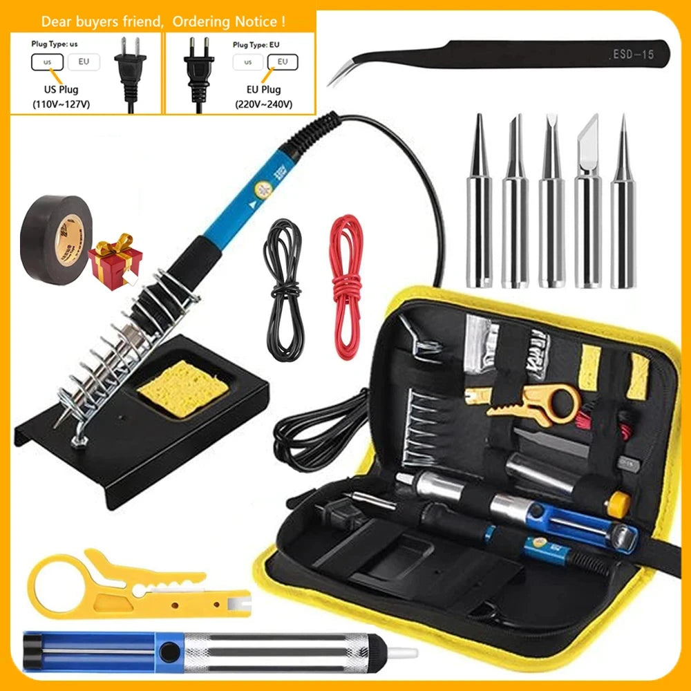 Soldering Iron Kit Welding Tool, Soldering Kit with LCD Digital Multimeter, 60W Soldering Iron with 5 Extra Tips, Stand