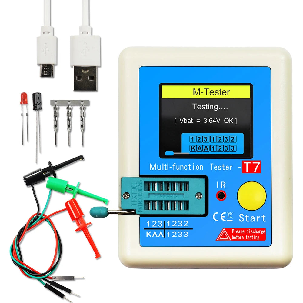 LCR-T7 Multifunction Component Tester — TFT Transistor, Diode, Capacitor, Resistor & ESR Meter, Rechargeable