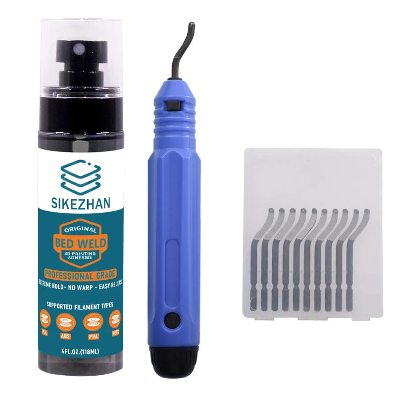 3D Printer Adhesive Spray + Deburring Tool，Enhance Bed Adhesion，Warp Control, Easy Release，Edge Cleanup for PLA/ABS/PETG Prints