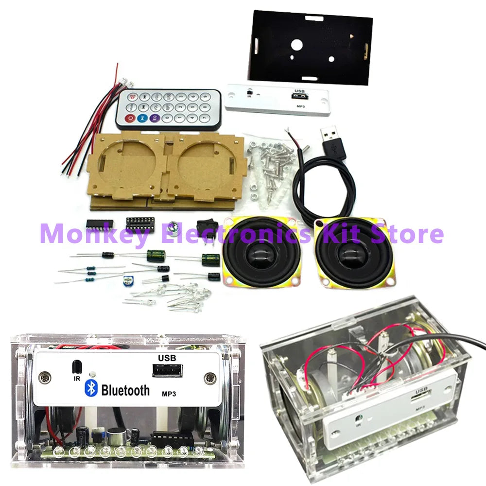 DIY Bluetooth Speaker Kit — Solder-It-Yourself Stereo Amplifier with Acrylic Case & Remote