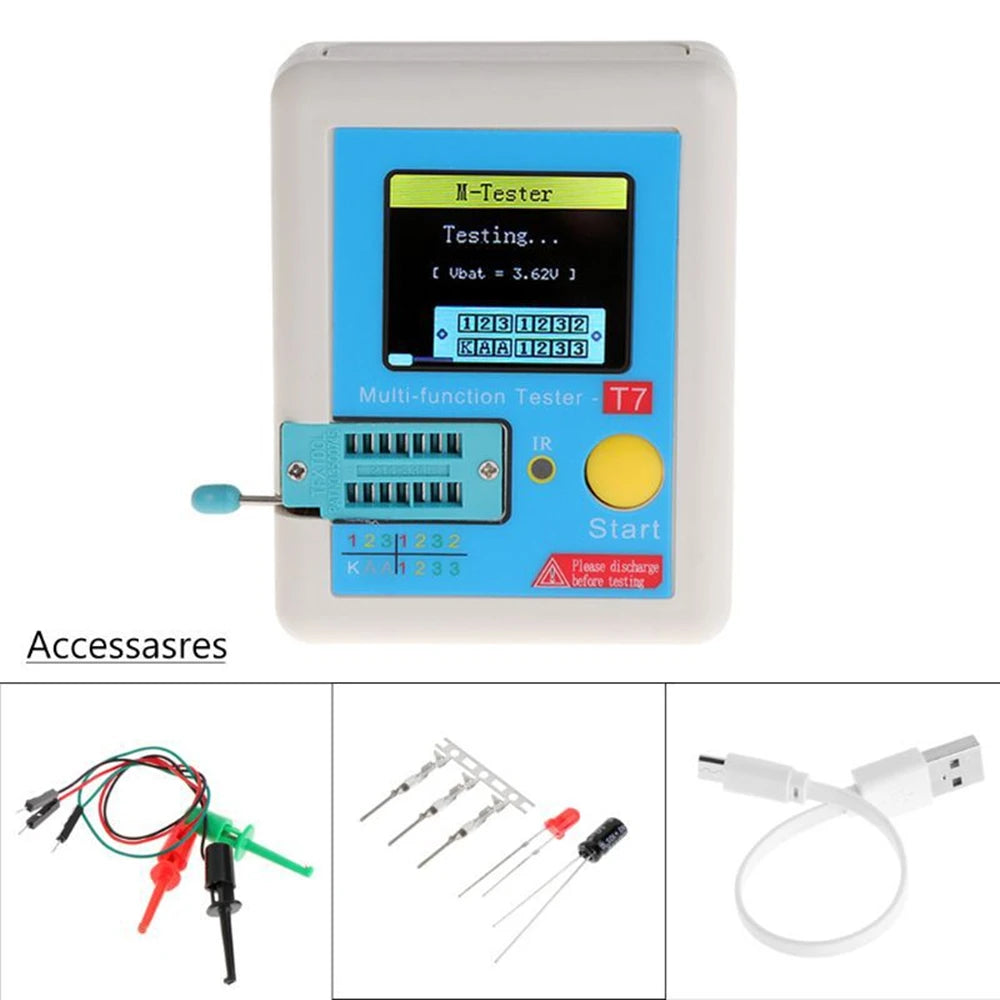 LCR-T7 Multifunction Component Tester — TFT Transistor, Diode, Capacitor, Resistor & ESR Meter, Rechargeable