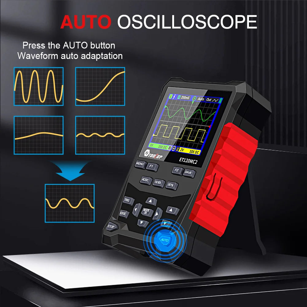TOOLTOP ET120MC2 PRO Handheld Oscilloscope — 2-Channel 120MHz, 500MSa/s with Built-In Signal Generator