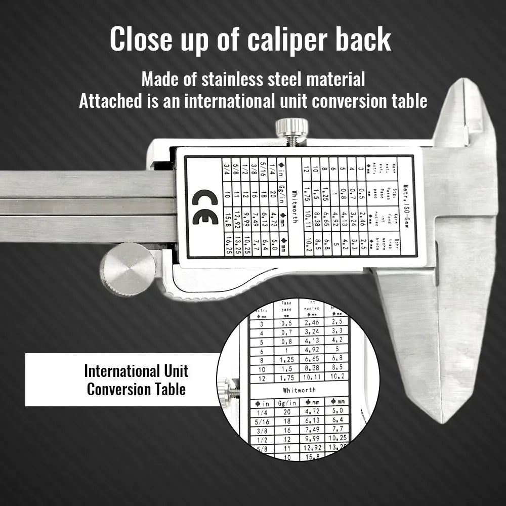 Digital Vernier Caliper 6-Inch/150mm — Stainless Steel, 0.01mm Precision