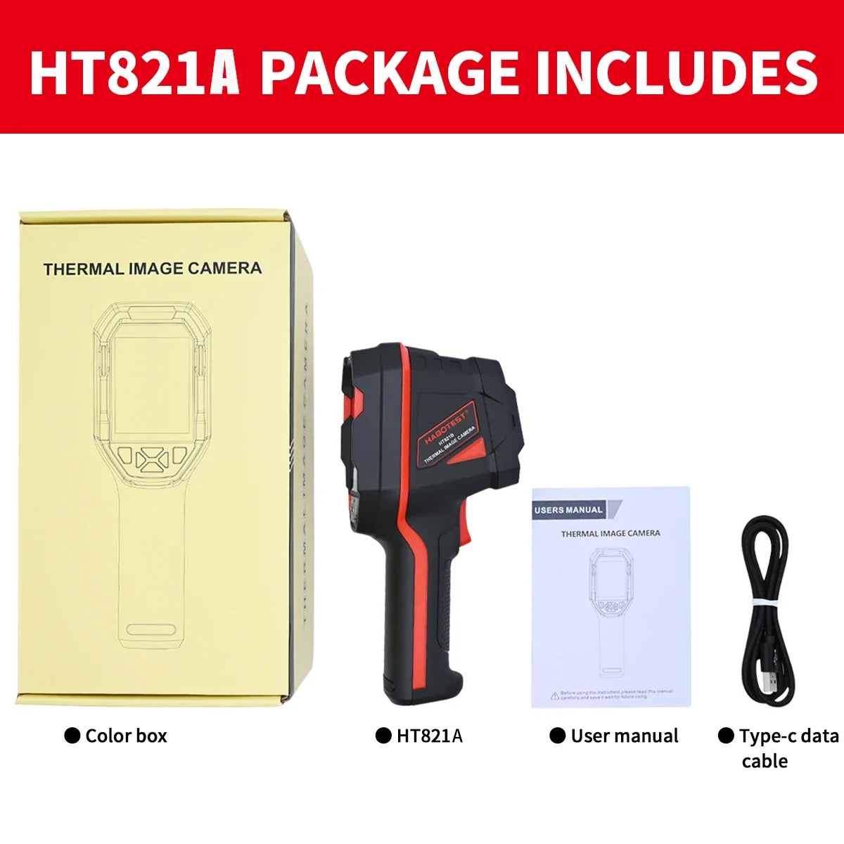 HABOTEST HT821A Handheld Thermal Imaging Camera — 240x240 IR Imager, -20~550°C, 25Hz Rechargeable