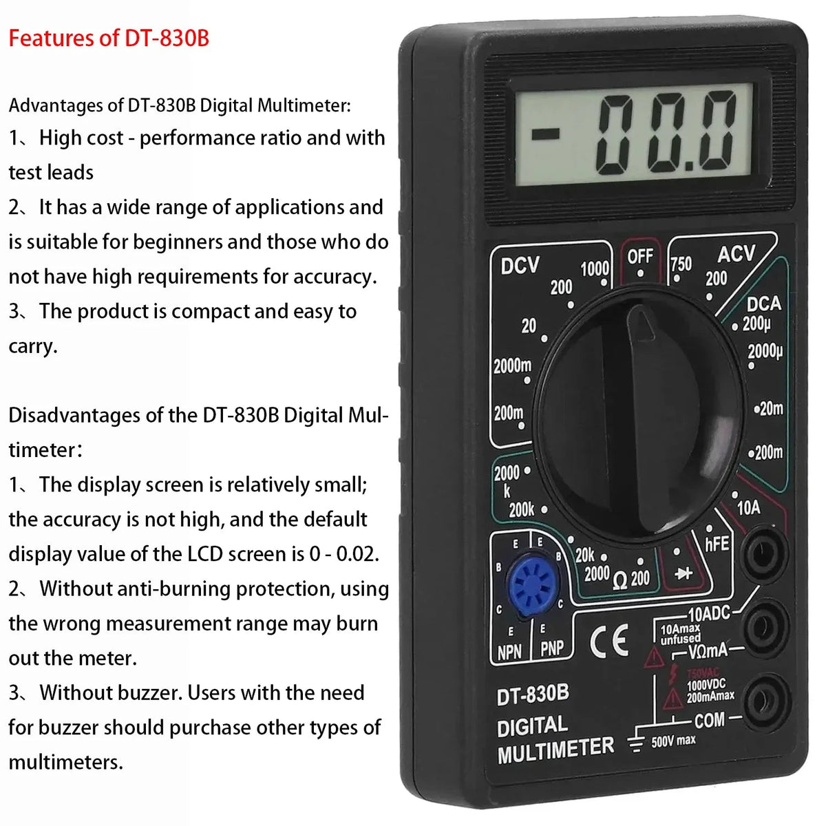 Digital Multimeter DT830B — Handheld Voltmeter, Ammeter & Continuity Tester - Tango's TechDigital Multimeter DT830B — Handheld Voltmeter, Ammeter & Continuity TesterElectronics & GadgetsTango's TechTango's Tech