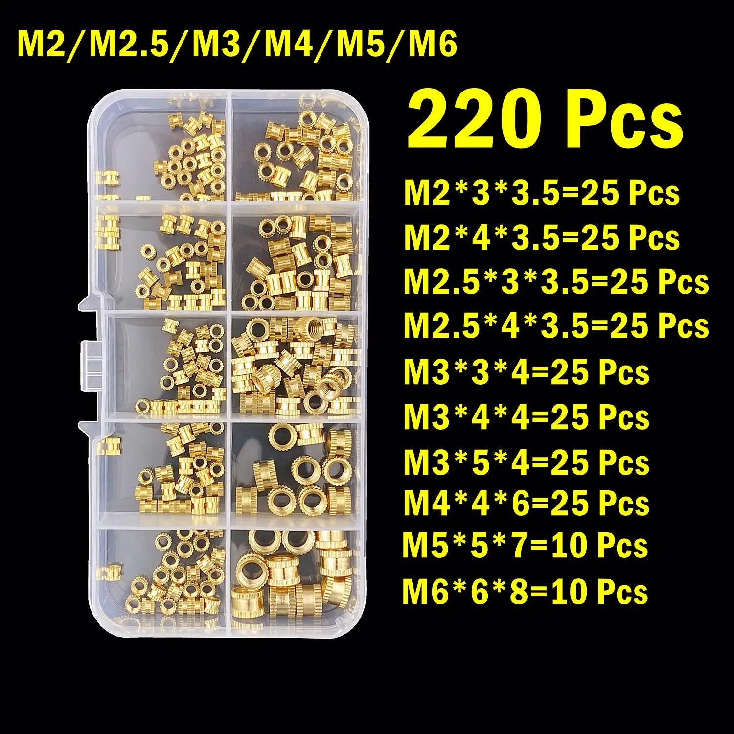 M2 M2.5 M3 M4 M5 M6 Brass Heat Insert Nut Hot Melt Nutinsert Thread Knurled Double Twill Embedment Nuts 3D Printer Accessories - Tango's TechM2 M2.5 M3 M4 M5 M6 Brass Heat Insert Nut Hot Melt Nutinsert Thread Knurled Double Twill Embedment Nuts 3D Printer AccessoriesTango's TechTango's Tech
