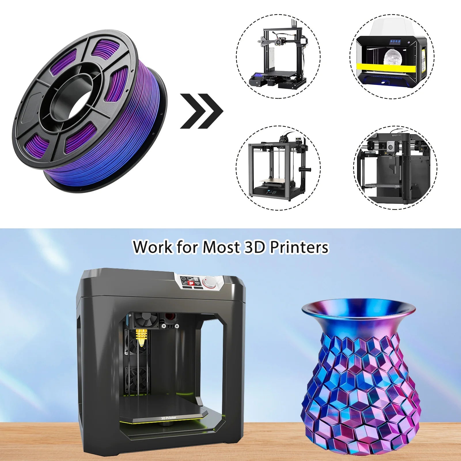 Silk PLA Filament 1.75mm Dual Color Blue Purple, 3D Printer Filament , 250g Spool(0.55lbs) Fits for Most FDM 3D Printers - Tango's TechSilk PLA Filament 1.75mm Dual Color Blue Purple, 3D Printer Filament , 250g Spool(0.55lbs) Fits for Most FDM 3D PrintersTango's TechTango's Tech