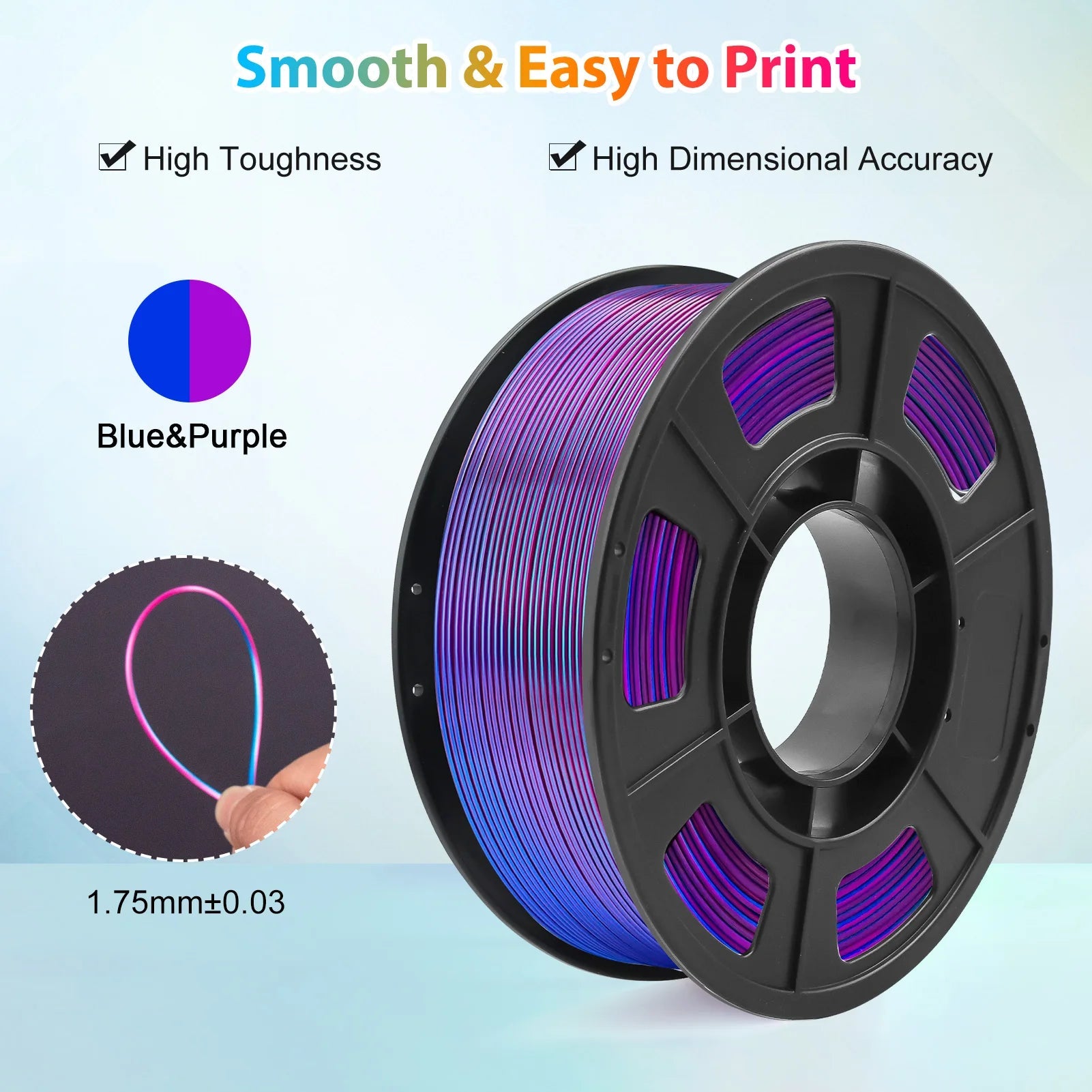 Silk PLA Filament 1.75mm Dual Color Blue Purple, 3D Printer Filament , 250g Spool(0.55lbs) Fits for Most FDM 3D Printers - Tango's TechSilk PLA Filament 1.75mm Dual Color Blue Purple, 3D Printer Filament , 250g Spool(0.55lbs) Fits for Most FDM 3D PrintersTango's TechTango's Tech
