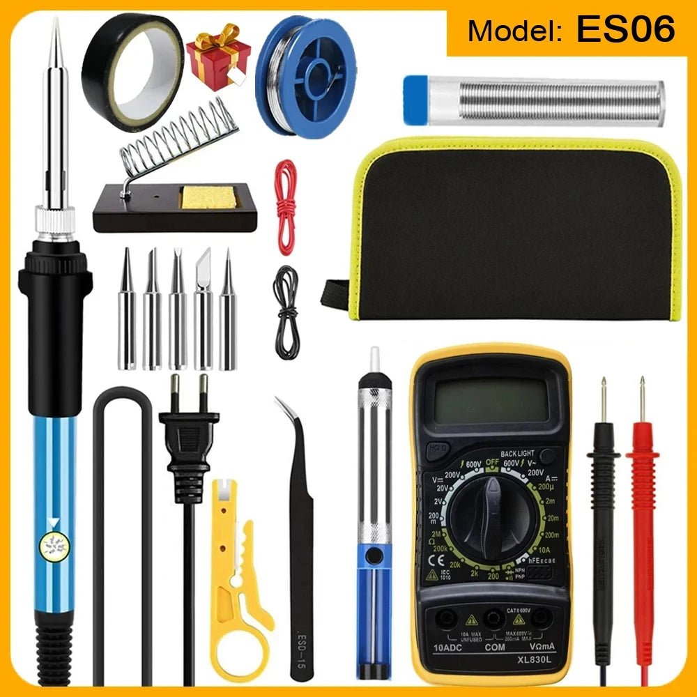 Soldering Iron Kit Welding Tool, Soldering Kit with LCD Digital Multimeter, 60W Soldering Iron with 5 Extra Tips, Stand - Tango's TechSoldering Iron Kit Welding Tool, Soldering Kit with LCD Digital Multimeter, 60W Soldering Iron with 5 Extra Tips, StandTango's TechTango's Tech
