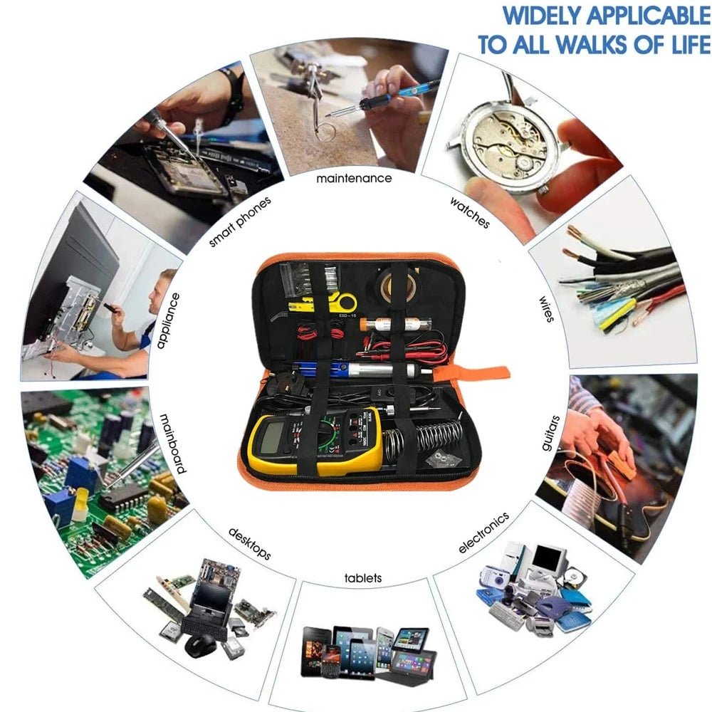 Soldering Iron Kit Welding Tool, Soldering Kit with LCD Digital Multimeter, 60W Soldering Iron with 5 Extra Tips, Stand - Tango's TechSoldering Iron Kit Welding Tool, Soldering Kit with LCD Digital Multimeter, 60W Soldering Iron with 5 Extra Tips, StandTango's TechTango's Tech