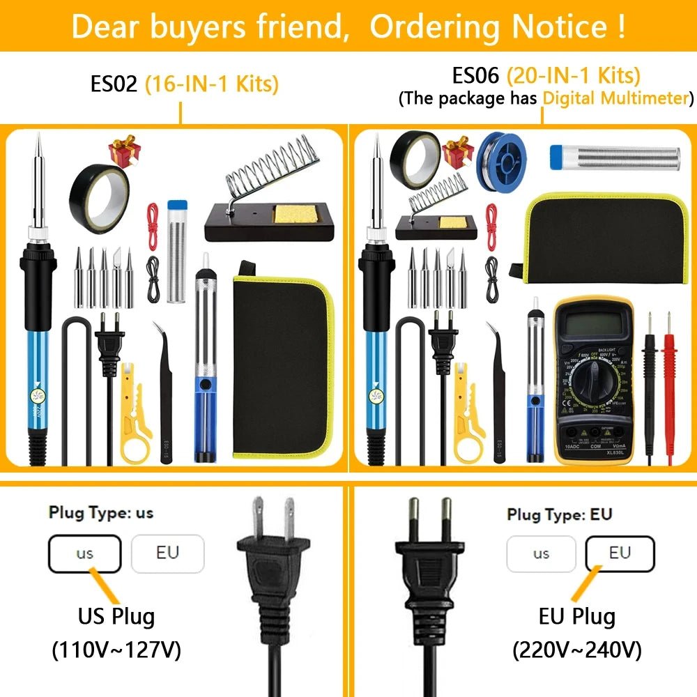Soldering Iron Kit Welding Tool, Soldering Kit with LCD Digital Multimeter, 60W Soldering Iron with 5 Extra Tips, Stand - Tango's TechSoldering Iron Kit Welding Tool, Soldering Kit with LCD Digital Multimeter, 60W Soldering Iron with 5 Extra Tips, StandTango's TechTango's Tech