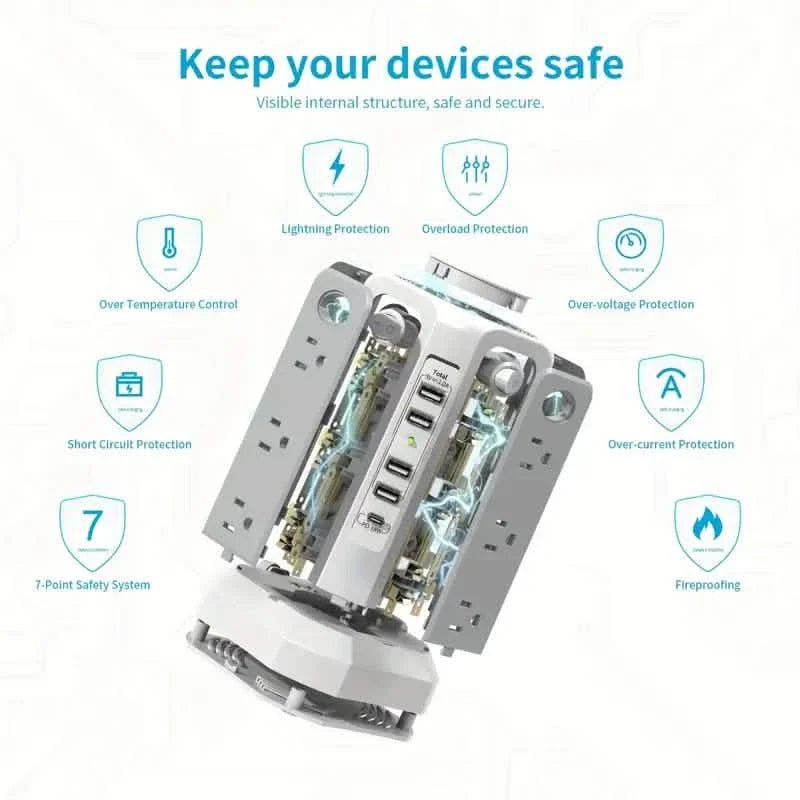 Surge Protector Tower 1800J with 4 USB A Ports, USB C (PD18W) Port, 12 AC Outlets and 10FT Cord - Tango's TechSurge Protector Tower 1800J with 4 USB A Ports, USB C (PD18W) Port, 12 AC Outlets and 10FT CordBatteries & Power AccessoriesDailySaleTango's Tech