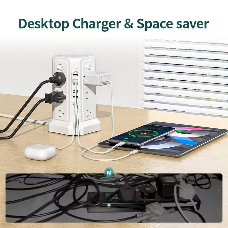 Surge Protector Tower 1800J with 4 USB A Ports, USB C (PD18W) Port, 12 AC Outlets and 10FT Cord - Tango's TechSurge Protector Tower 1800J with 4 USB A Ports, USB C (PD18W) Port, 12 AC Outlets and 10FT CordBatteries & Power AccessoriesDailySaleTango's Tech