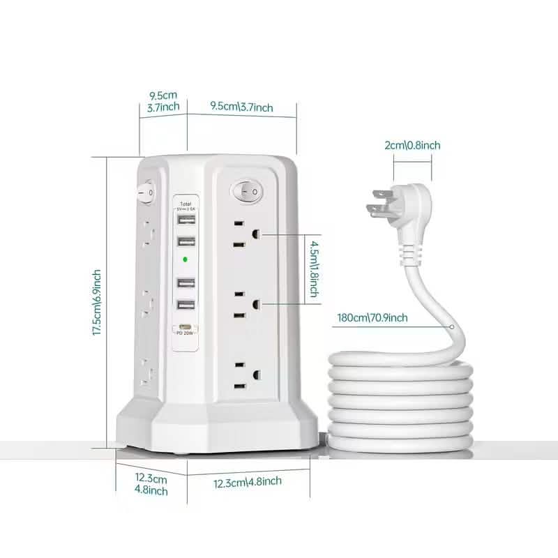 Surge Protector Tower 1800J with 4 USB A Ports, USB C (PD18W) Port, 12 AC Outlets and 10FT Cord - Tango's TechSurge Protector Tower 1800J with 4 USB A Ports, USB C (PD18W) Port, 12 AC Outlets and 10FT CordBatteries & Power AccessoriesDailySaleTango's Tech