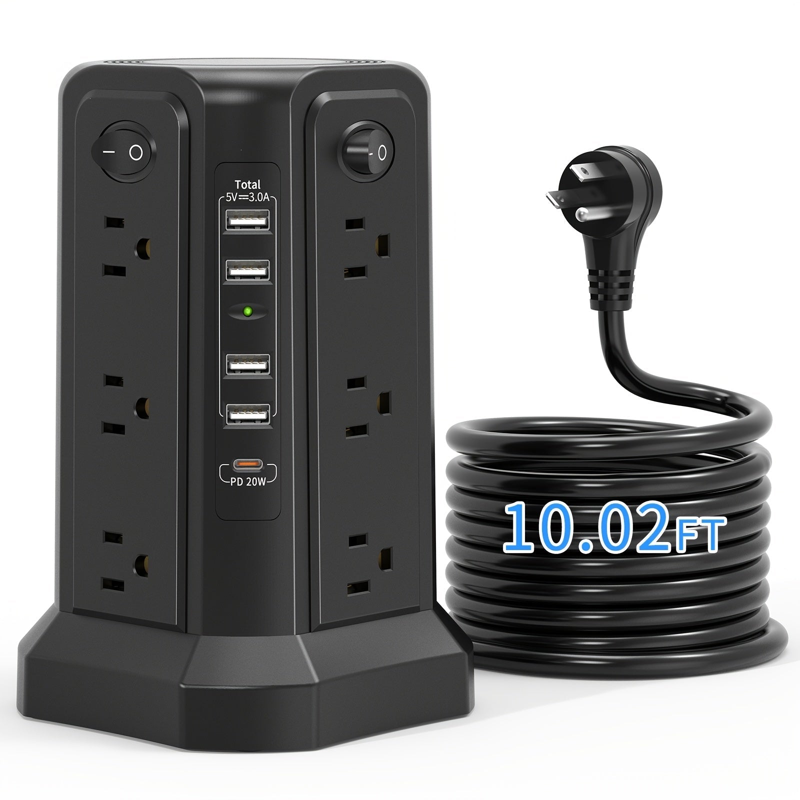 Surge Protector Tower 1800J with 4 USB A Ports, USB C (PD18W) Port, 12 AC Outlets and 10FT Cord - Tango's TechSurge Protector Tower 1800J with 4 USB A Ports, USB C (PD18W) Port, 12 AC Outlets and 10FT CordBatteries & Power AccessoriesDailySaleTango's Tech