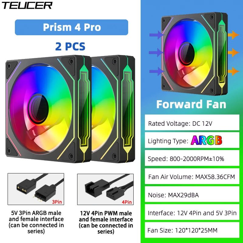 TEUCER Prism4 Pro 120mm ARGB PC Case Fans — 4-Pack PWM - Tango's TechTEUCER Prism4 Pro 120mm ARGB PC Case Fans — 4-Pack PWMPC Cooling & ComponentsTango's TechTango's Tech