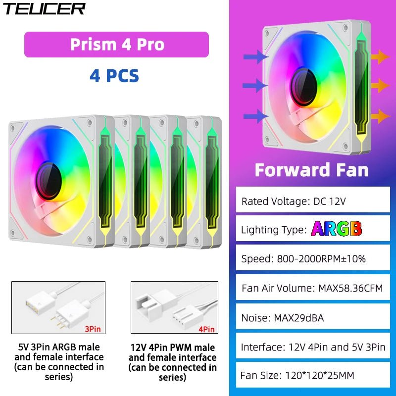 TEUCER Prism4 Pro 120mm ARGB PC Case Fans — 4-Pack PWM - Tango's TechTEUCER Prism4 Pro 120mm ARGB PC Case Fans — 4-Pack PWMPC Cooling & ComponentsTango's TechTango's Tech