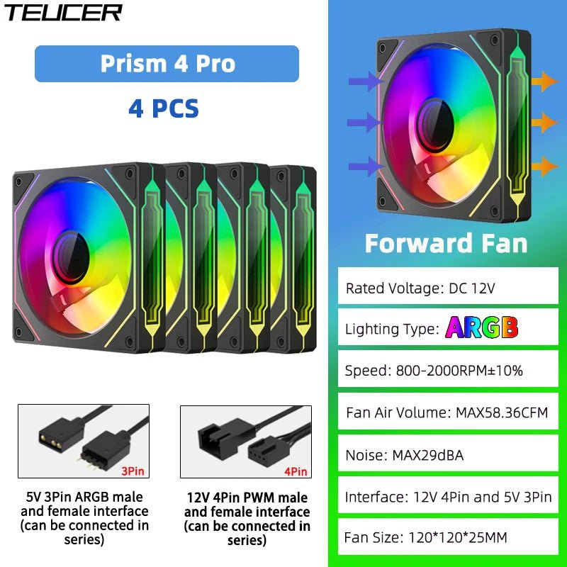 TEUCER Prism4 Pro 120mm ARGB PC Case Fans — 4-Pack PWM - Tango's TechTEUCER Prism4 Pro 120mm ARGB PC Case Fans — 4-Pack PWMPC Cooling & ComponentsTango's TechTango's Tech