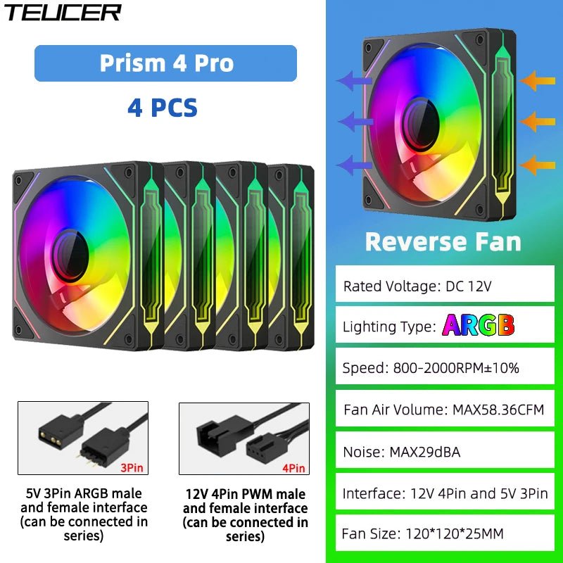 TEUCER Prism4 Pro 120mm ARGB PC Case Fans — 4-Pack PWM - Tango's TechTEUCER Prism4 Pro 120mm ARGB PC Case Fans — 4-Pack PWMPC Cooling & ComponentsTango's TechTango's Tech