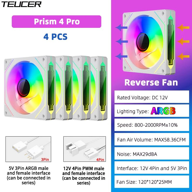 TEUCER Prism4 Pro 120mm ARGB PC Case Fans — 4-Pack PWM - Tango's TechTEUCER Prism4 Pro 120mm ARGB PC Case Fans — 4-Pack PWMPC Cooling & ComponentsTango's TechTango's Tech